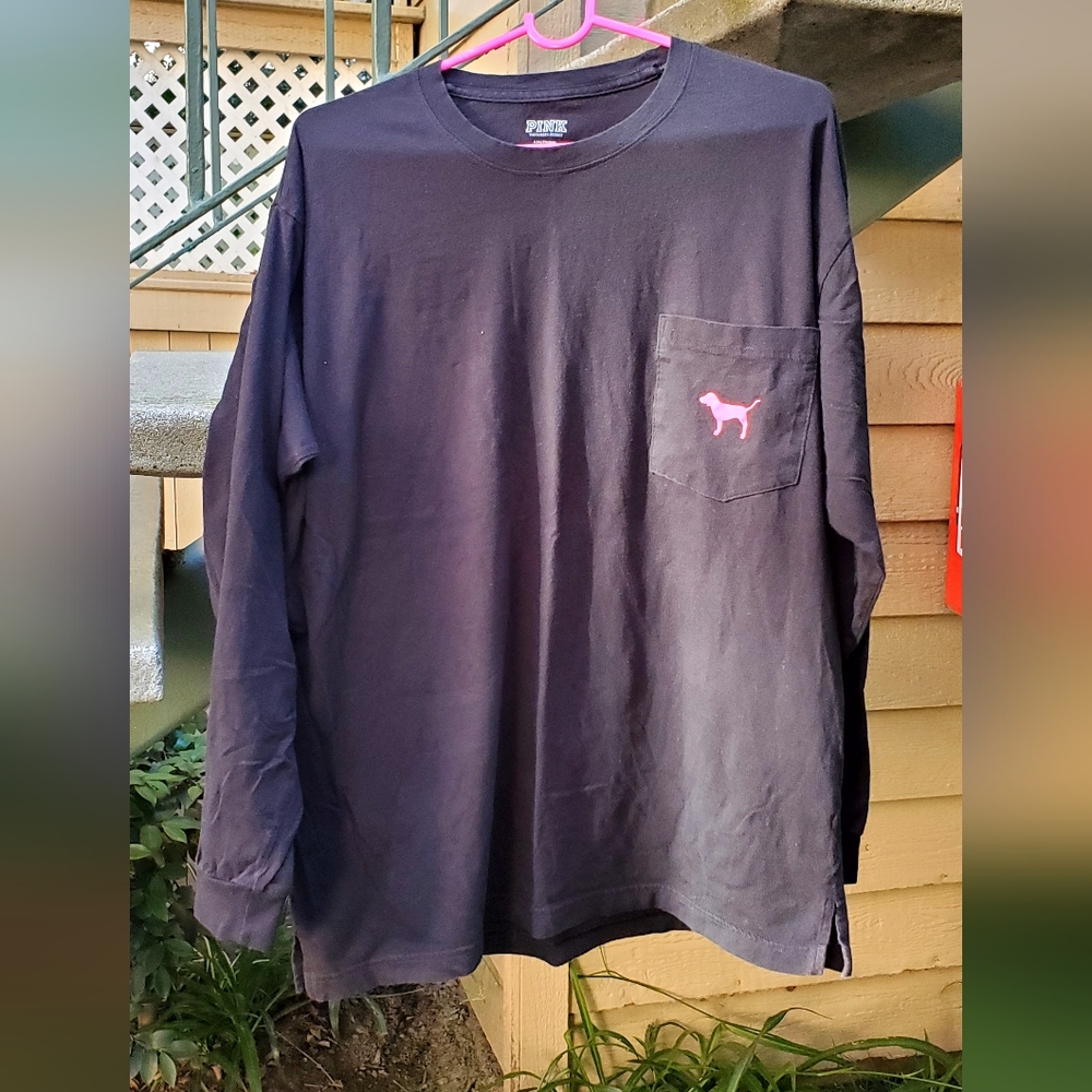 PINK Victoria's Secret Black and Multi Colored Pink Long Sleeve Tee